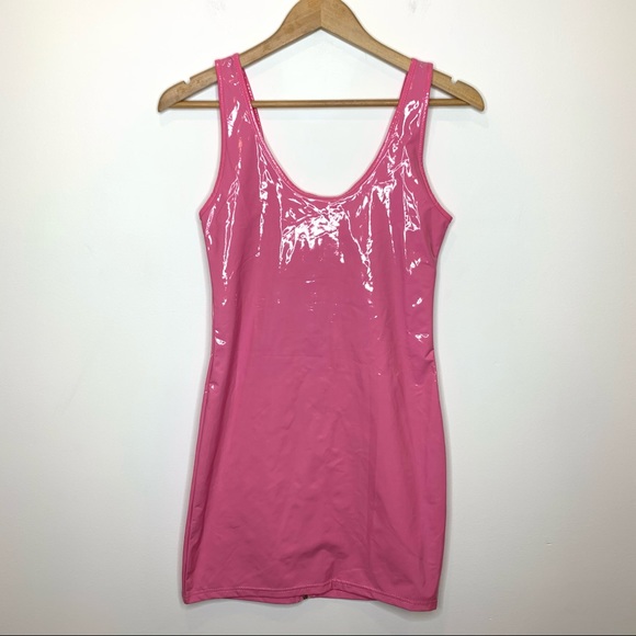 Daisy Dresses & Skirts - Daisy Pink Vinyl Shiny Mini Dress Body con Zipper